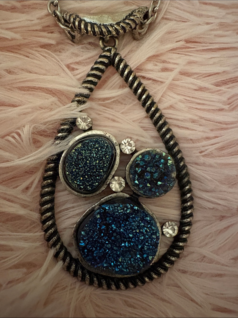 Da Vinci Silver Blue Druzy Teardrop Necklace & Earrings Set NWT